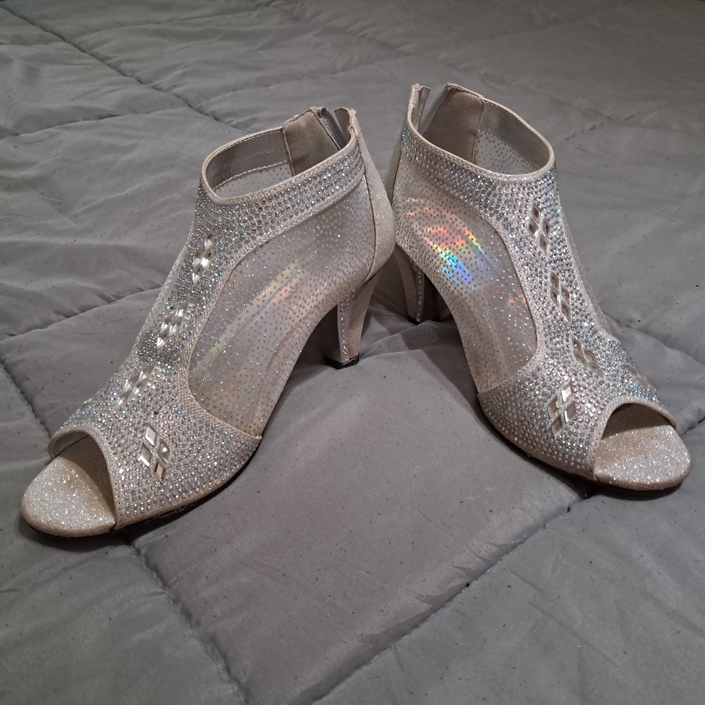 Elegant Silver Peep-Toe Heels